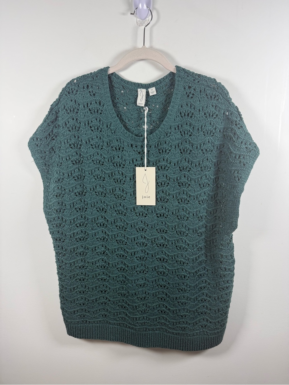 JOIE | BNWT Green Open Knit Short Sleeve Sweater Size 1X